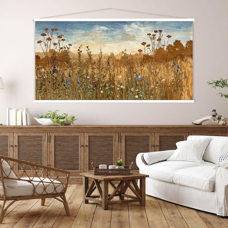 Landscape Wall Art Wildflower Field Canvas Wall Art Hanger, Nature ...