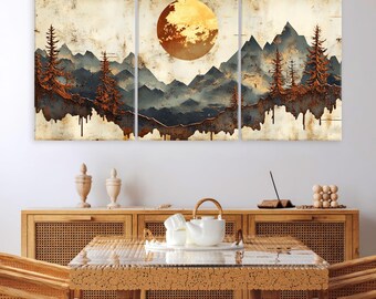 Mountain Wall Art Canvas Wall Art Living Room Decor, Vintage Print on Canvas Landscape, Abstract Mountain Wall Art, Oversized Wall Art
