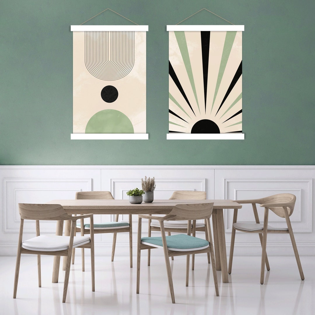 Mid Century Modern Boho Wall Art Prints Set of 2, Neutral Canvas Art ...