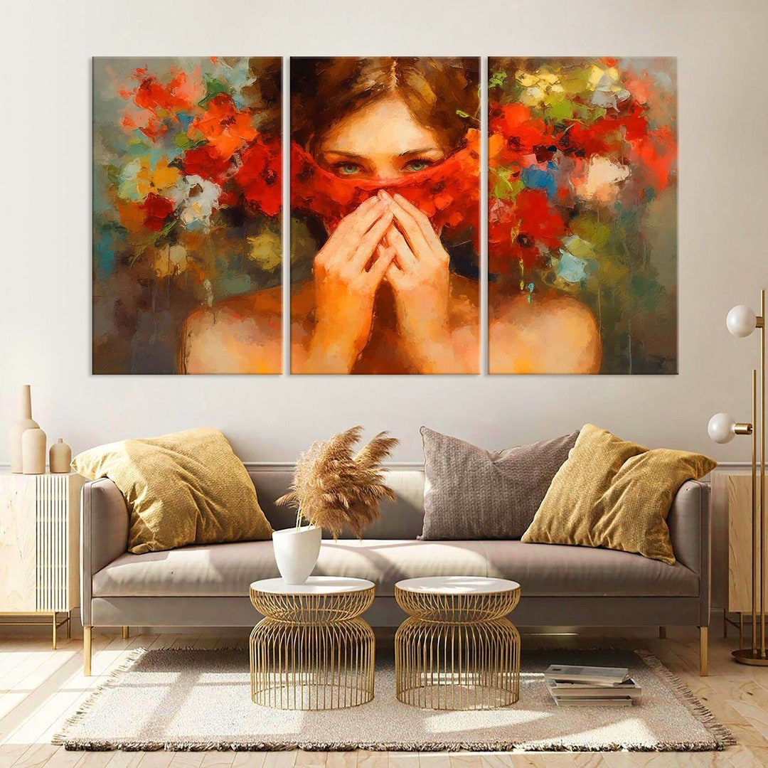 Woman Canvas Wall Art Living Room Decor, Abstract Face Art Print, Woman ...
