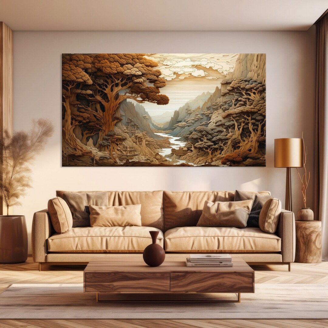 Picture Idea: Wood Texture Canvas Wall Art Abstract Landscape Print Wood Wall