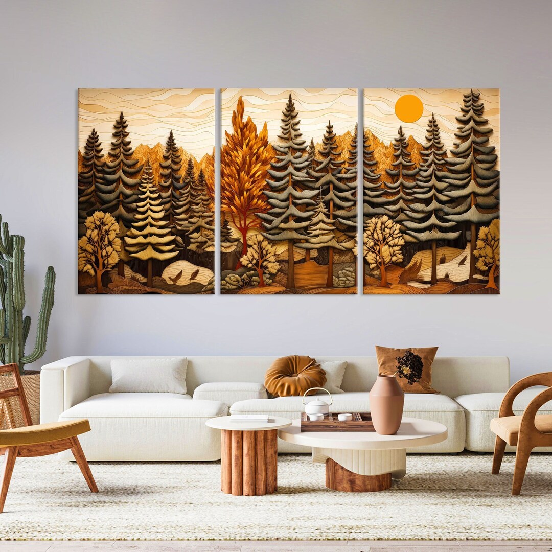 Abstract Pine Tree Forest Canvas Wall Art, Wood Wall Art, Nature ...