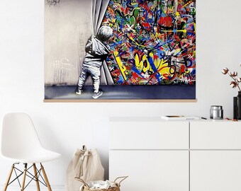 BANKSY BE THANKKFUL - STAMPA DA PARETE TELA INCORNICIATA EFFETTO