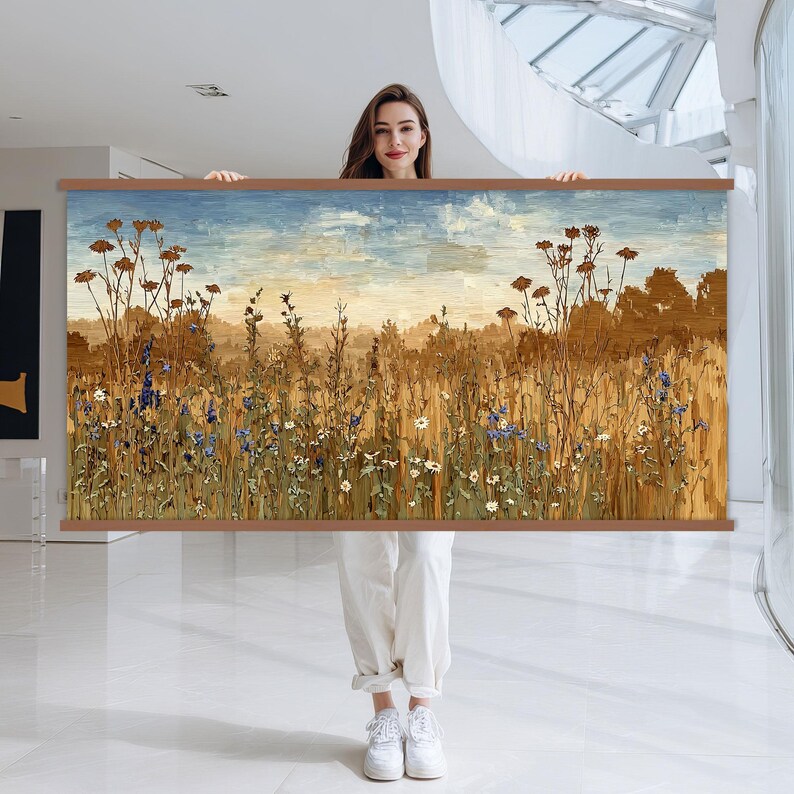 Landscape Wall Art Wildflower Field Canvas Wall Art Hanger, Nature ...