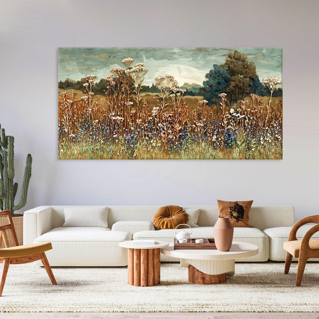 Landscape Art Wildflower Field Canvas Wall Art, Nature Canvas Print ...