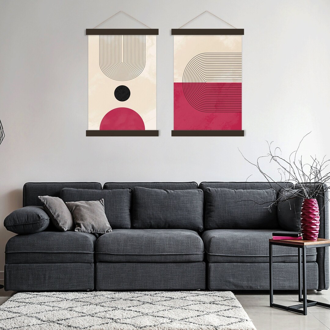 Mid Century Modern Boho Wall Art Set of 2, Neutral Framed Canvas Print ...