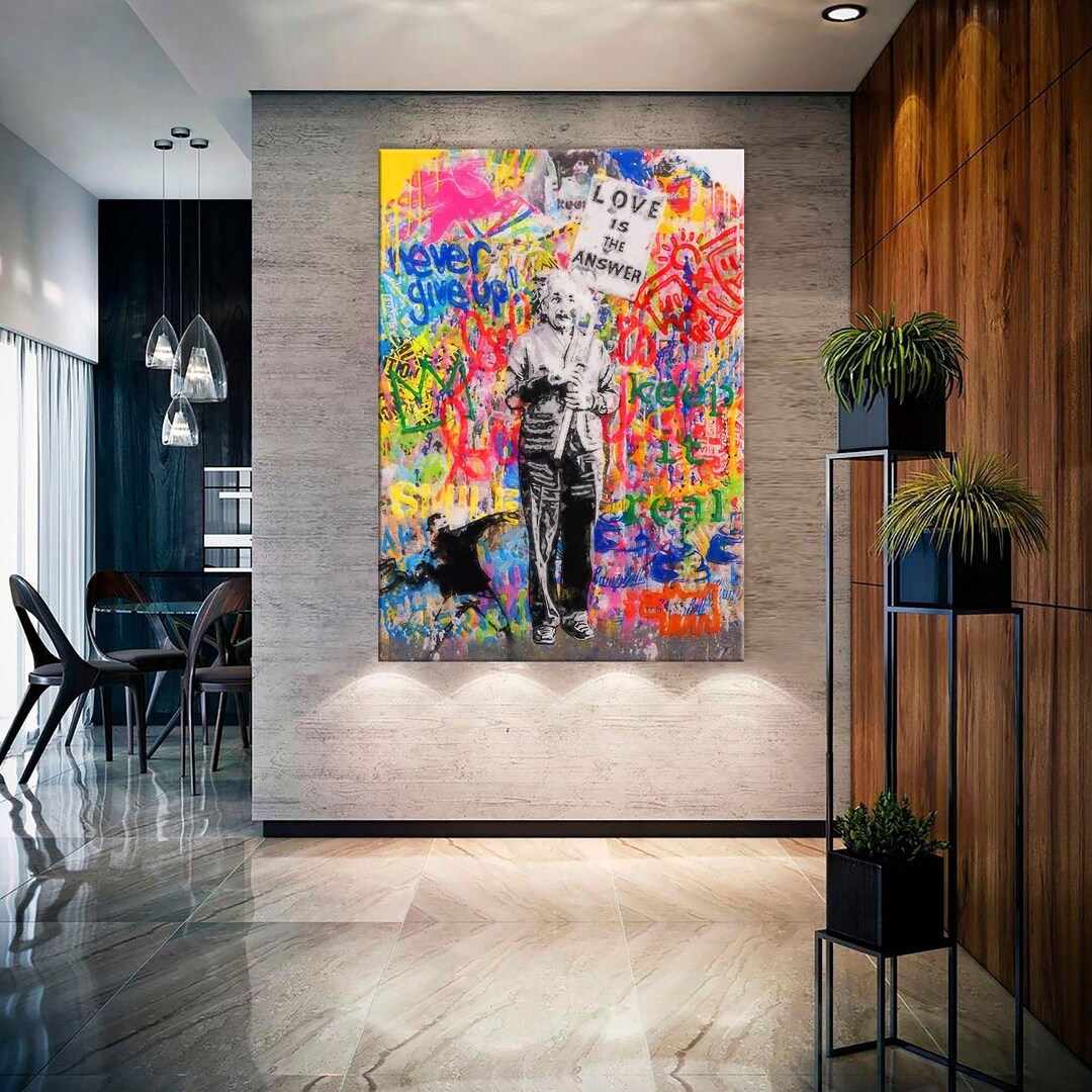 Banksy Canvas Wall Art, Modern Street Art, Living Room Decor, Colorful ...