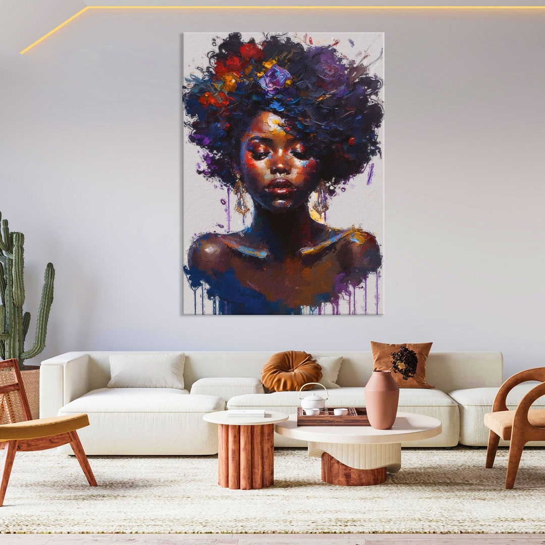 Black Woman Canvas Wall Art Living Room Decor, African American Art ...