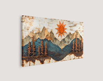 Mountain Wall Art Canvas Wall Art Living Room Decor, Vintage Print on Canvas Landscape, Abstract Mountain Wall Art, Oversized Wall Art