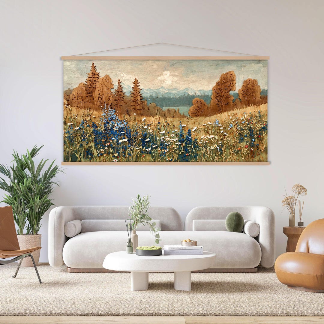 Landscape Wall Art Wildflower Field Canvas Wall Art Hanger, Nature ...