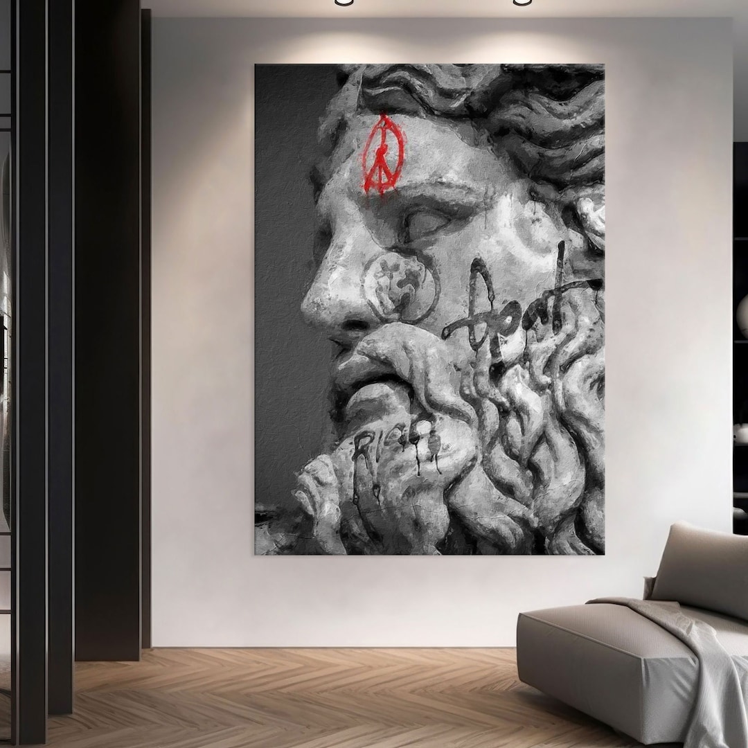 Mythology Canvas Wall Art, Zeus Wall Prints, Living Room Decor, Black