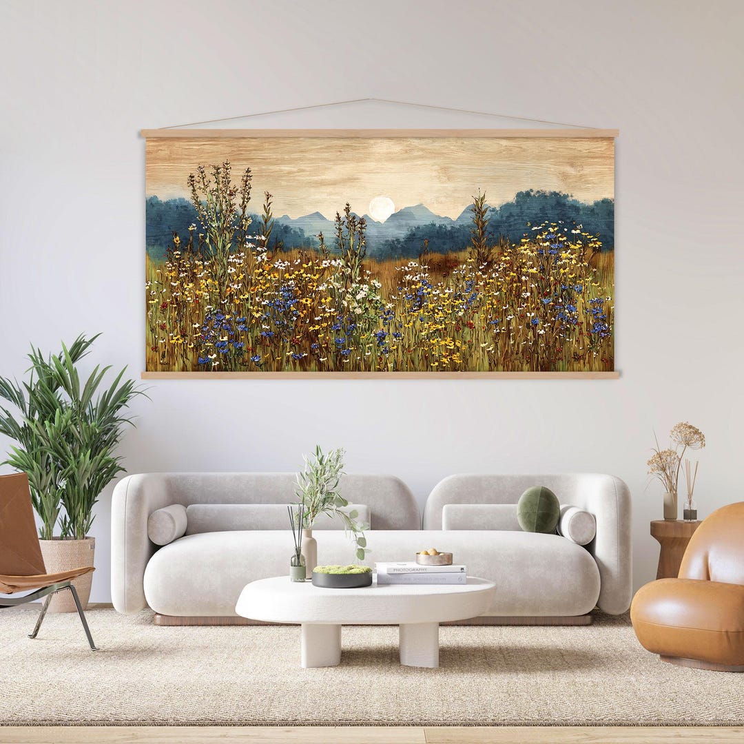 Landscape Wall Art Wildflower Field Canvas Wall Art Hanger, Nature ...