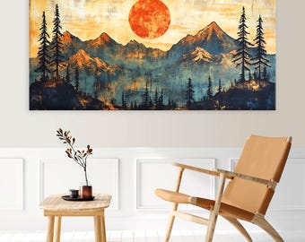 Mountain Wall Art Canvas Wall Art Living Room Decor, Vintage Print on Canvas Landscape, Abstract Mountain Wall Art, Oversized Wall Art