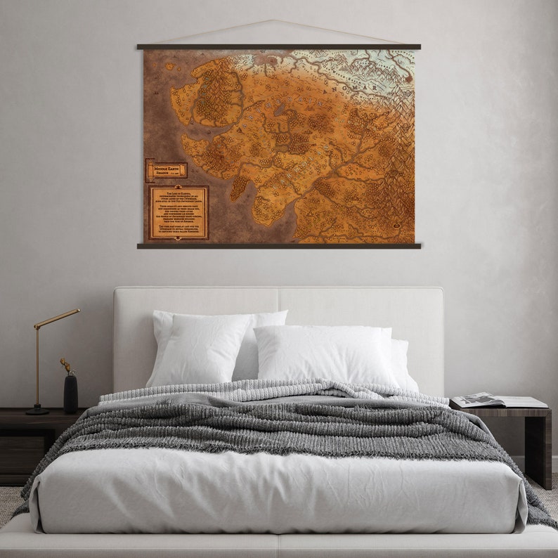 Map of Middle Earth Canvas Wall Art Hanger, Lord of the Ring Art ...