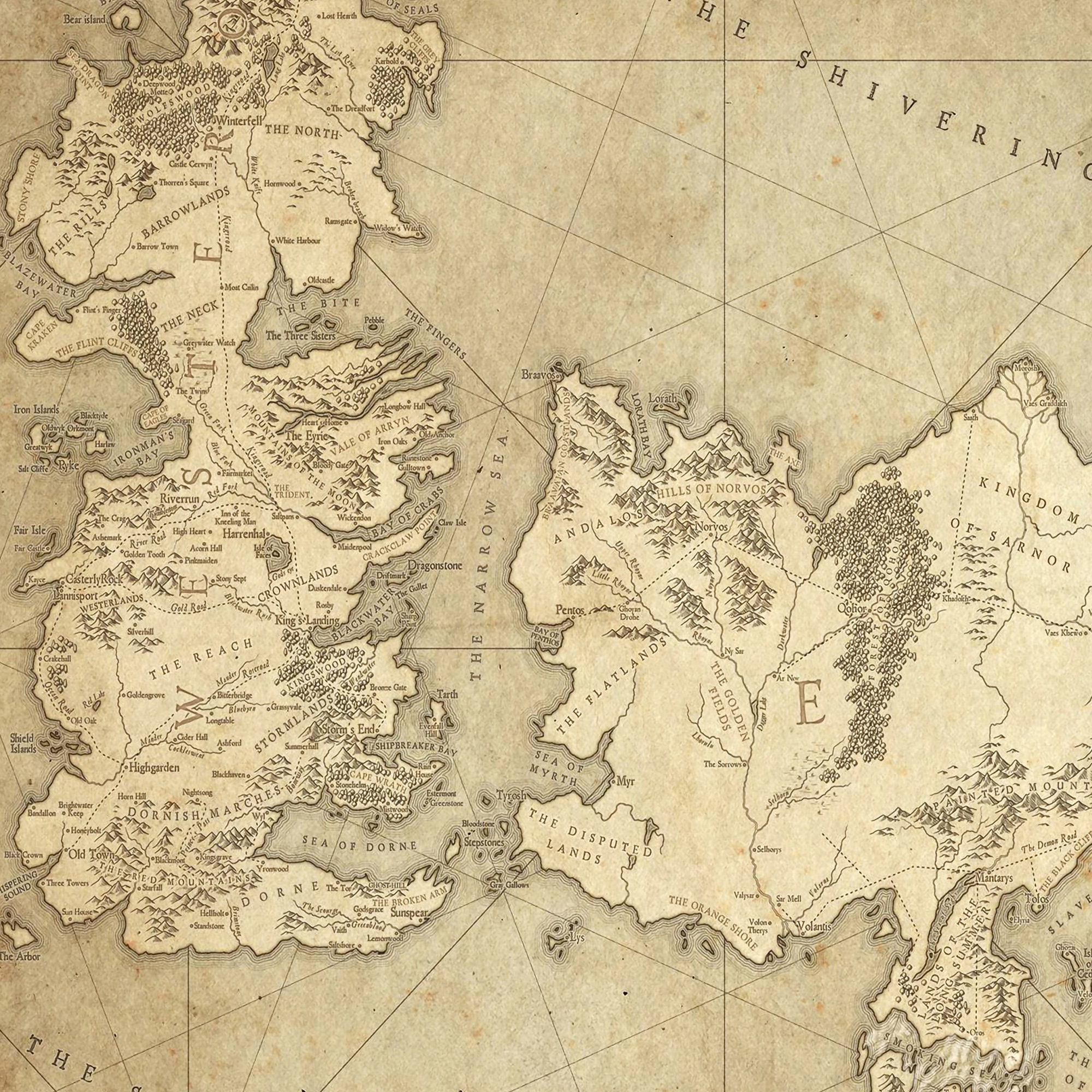 Game of Thrones Map Canvas Wall Art, Westeros Map Print, Wall Art ...