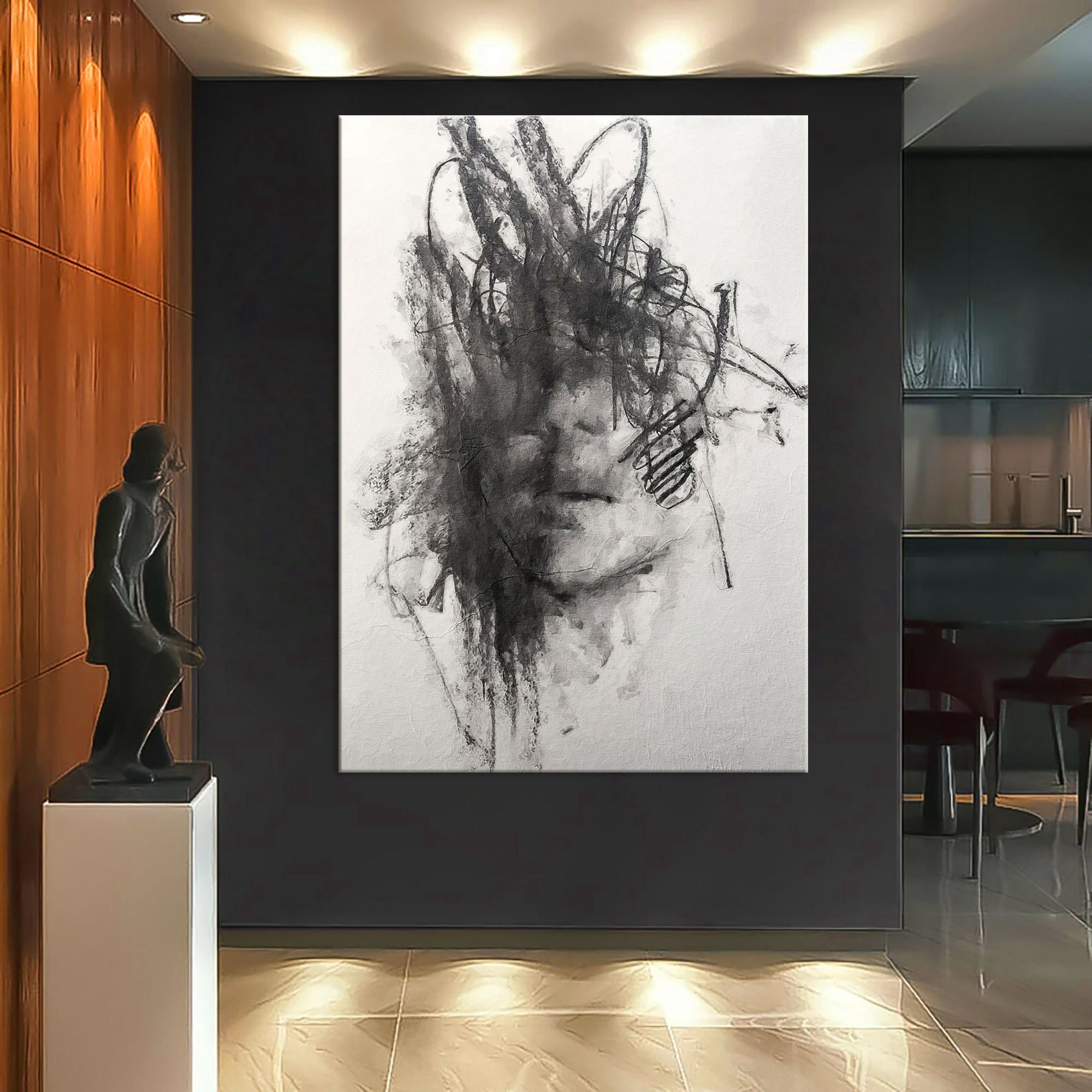 Abstract Face Art Canvas, Woman Wall Art Living Room Decor, Abstract Portrait Print, Extra Large Wall Art Canvas