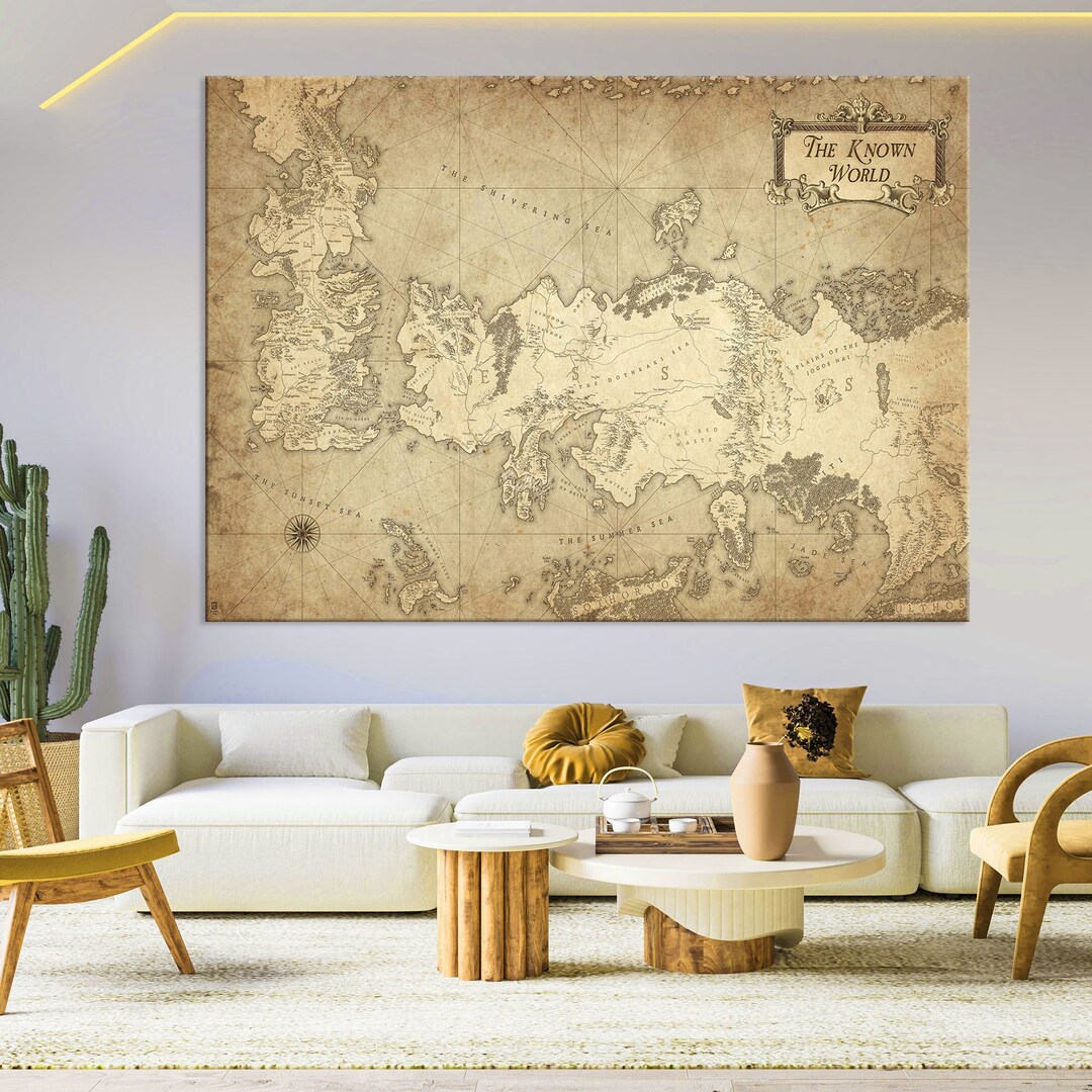 Game of Thrones Map Canvas Wall Art, Westeros Map Print, Wall Art ...