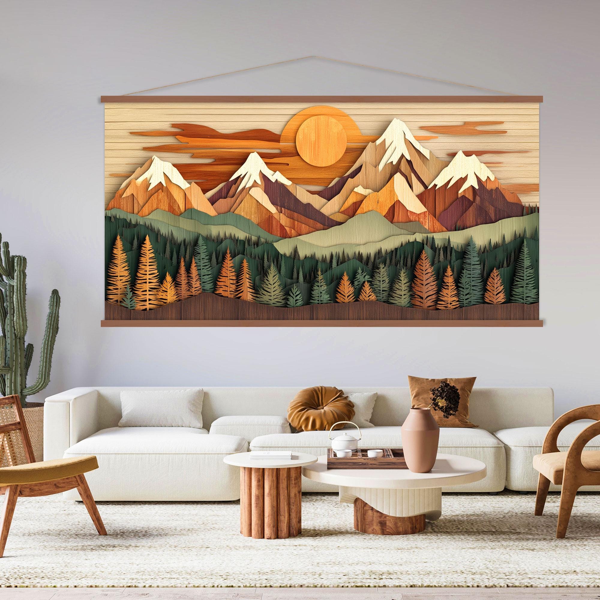 Abstract Mountain Wall Art Living Room Decor, Wood Wall Art Mountain