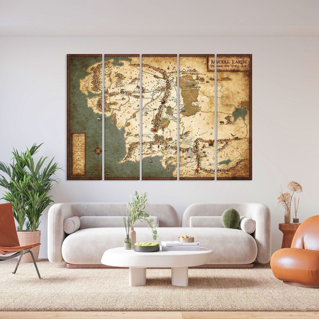 Middle Earth Map Wall Art Lord of the Ring Canvas Art Living - Etsy