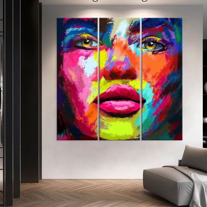 Abstract Face Art Canvas, Woman Wall Art Living Room Decor, Colorful ...