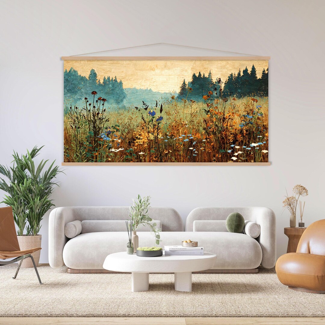 Landscape Wall Art Wildflower Field Canvas Wall Art Hanger, Nature ...