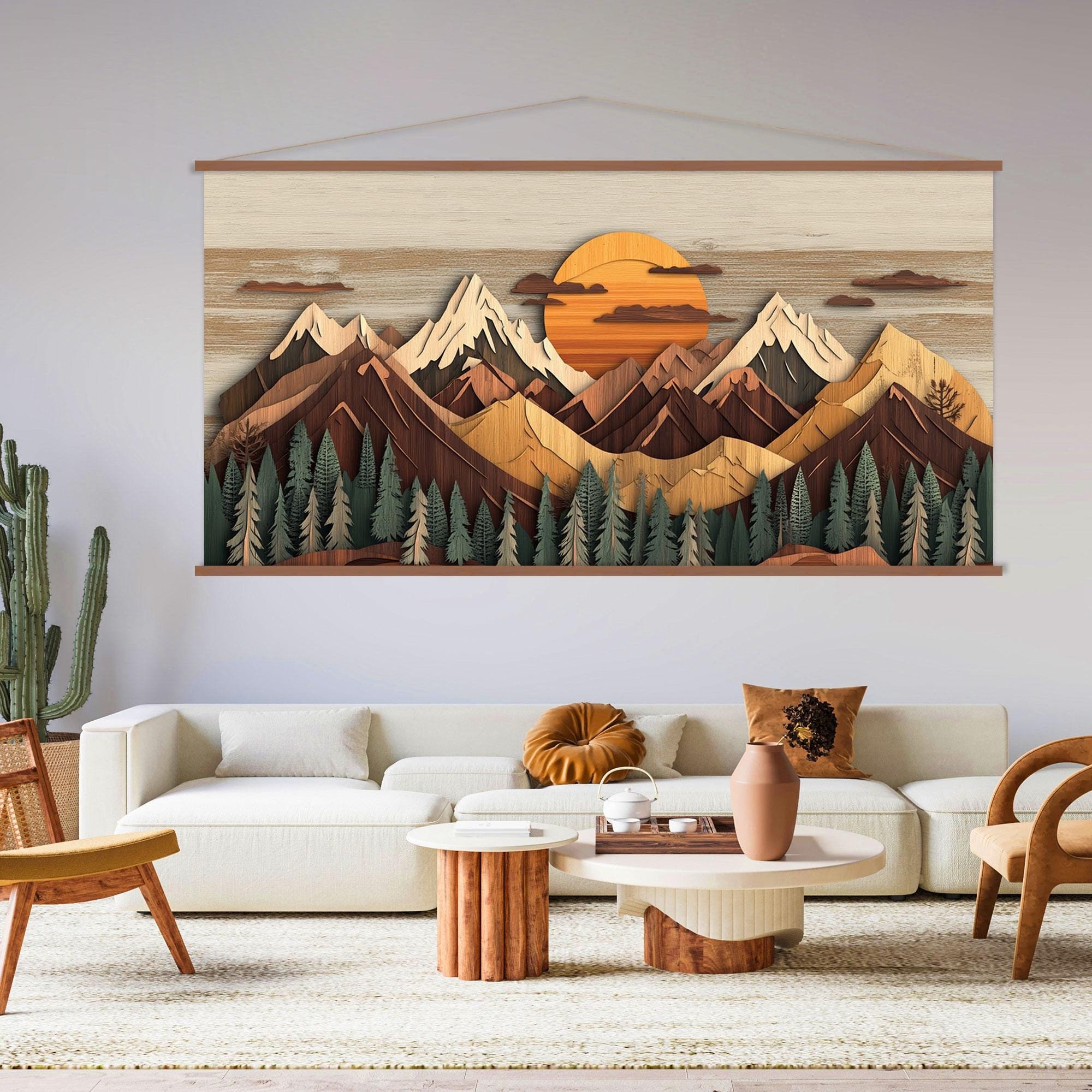 Wood Wall Art Mountain Canvas Wall Art Hanger, Wood Texture Canvas Print, Abstract Mountain Wall Art Living Room, Extra Large Wall Art