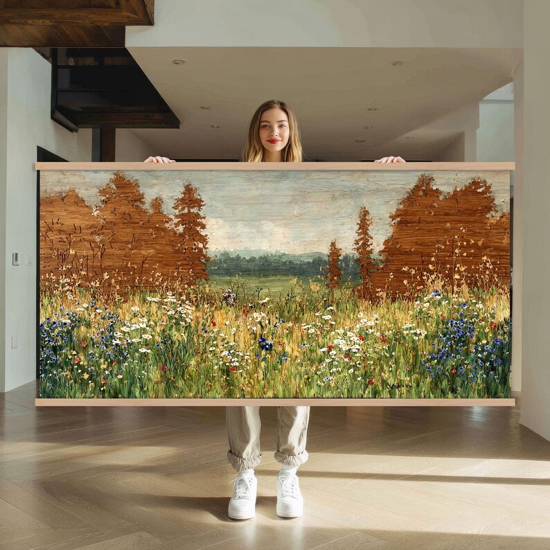 Landscape Art Wildflower Field Canvas Wall Art Hanger, Nature Canvas ...