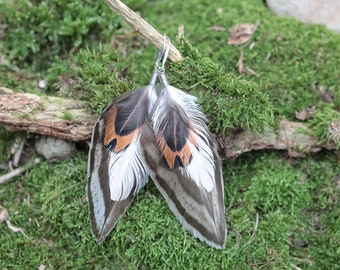 Feather jewelry: Feather earrings with real silver hooks