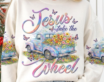 Jesus Take The Wheel pastelkleurige vrachtwagen, png, zacht christelijk ontwerp