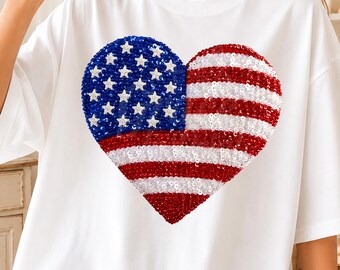 Patriottisch hart, png-bestand, vlagontwerp met pailletten, Sparkle America Art, sublimatie VS