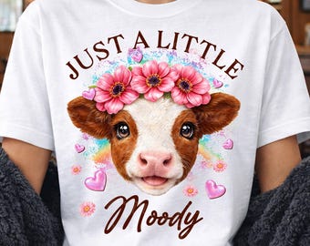 Just A Little Moody Cow PNG, humeurige bloemen clipart, kawaii digitale download