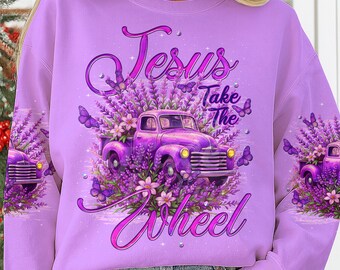 Jesus Take the Wheel Lavendel Truck PNG Purple Christian Faith Art digitale download