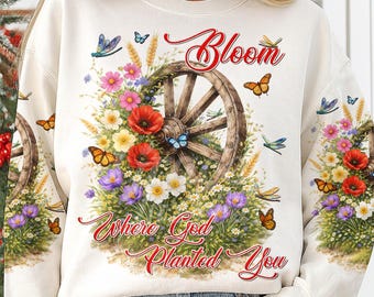 Christelijke bloemen, png, bloei waar God je heeft geplant, geloofscitaat (digitale download)