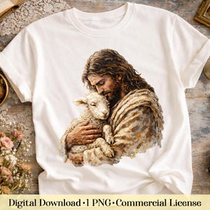 Jesus Guter Hirte PNG, Christian Faith Design, Jesus mit Lamm, religiöse Shirt Grafik