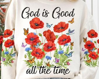Bloemen klaproos, png, god is altijd goed, geloofscitaat, christelijk ontwerp met vlinderbloem