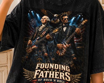 Founding Fathers PNG, Rock Roll America, Liberty Loud Design, Patriottische bandkunst