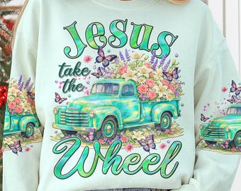 Jesus Take the Wheel Mintgroene vrachtwagen, lelie, christelijke bloemenkunst, png PNGEgg
