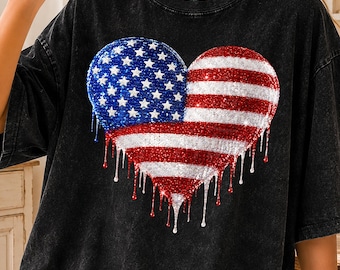 Druppelende vlag hart png, pailletten Americana kunst, glitter patriottisch ontwerp, sublimatie VS