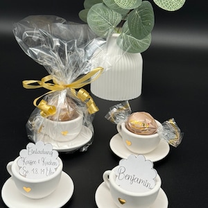 4er Set Kleine Tassen mit Untertassen | Kleine Geschenke | Mitbringsel | Kleines Dankeschön | Einladung Kaffee | Tischkarte | Namensschild