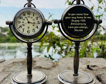Personalized 8th Anniversary gift | Engraved Desk Clock with Tally Marks | Traditional Bronze Gift For Him, Husbend, Boyfriend, office.