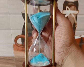 Engraved Wooden Hourglass: Personalized Sand Timer, Brass Accents