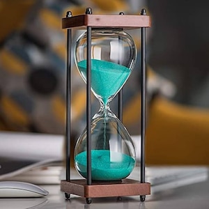 personalized natural Wood Hourglass Sand Timer with Polished Metal Rods - Sand Clock Office Gift, Wooden Timer, Boss, Employee, Teacher
