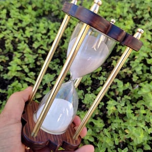 Engraved Solid Brass And Wood Hour Glass Sand timer- Personalized Sand timer- Engraved Hour Glass -Groomsmen gift - Anniversary Gift