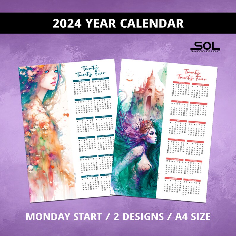 2024 Year Calendar, Yearly Calendar 2024, Year at a Glance, Year