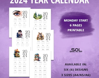 2024 Year Calendar, Year at a Glance, Year Overview 2024, Minimalist, A4/A5/A6, Monday Start, PDF download, Printable, Bundle Calendar, SOL