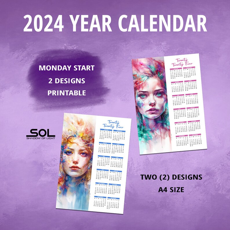2024 Year Calendar, Yearly Calendar 2024, Year at a Glance, Year