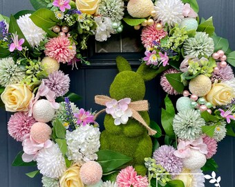 Luxury wreath, Easter wreath, bunny wreath, spring wreath, colourful wreath, pretty wreath, artificial wreath, Mother’s Day present