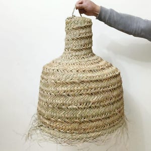 Doum Straw Pendant Light with Fringes | Wicker Ceiling Light | Boho Hanging Lamp Shade | Moroccan Light for Dining Room or Bedroom , Foyer