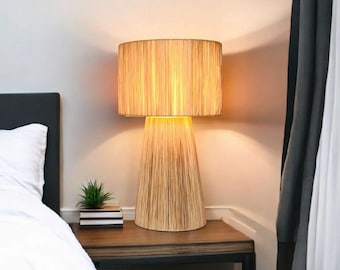 ヴィンテージのラタン製大型ランプシェード、籐製レトロランプシェード