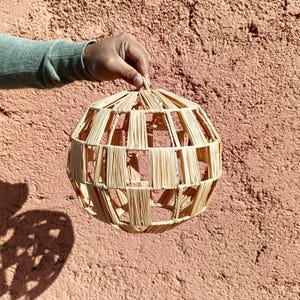 Raffia Pendant Lamp – Moroccan Boho Ceiling Light Shade with Cord Kit – Natural Ball Lampshade for Kitchen, Bedroom & Living Room,Gift Boho